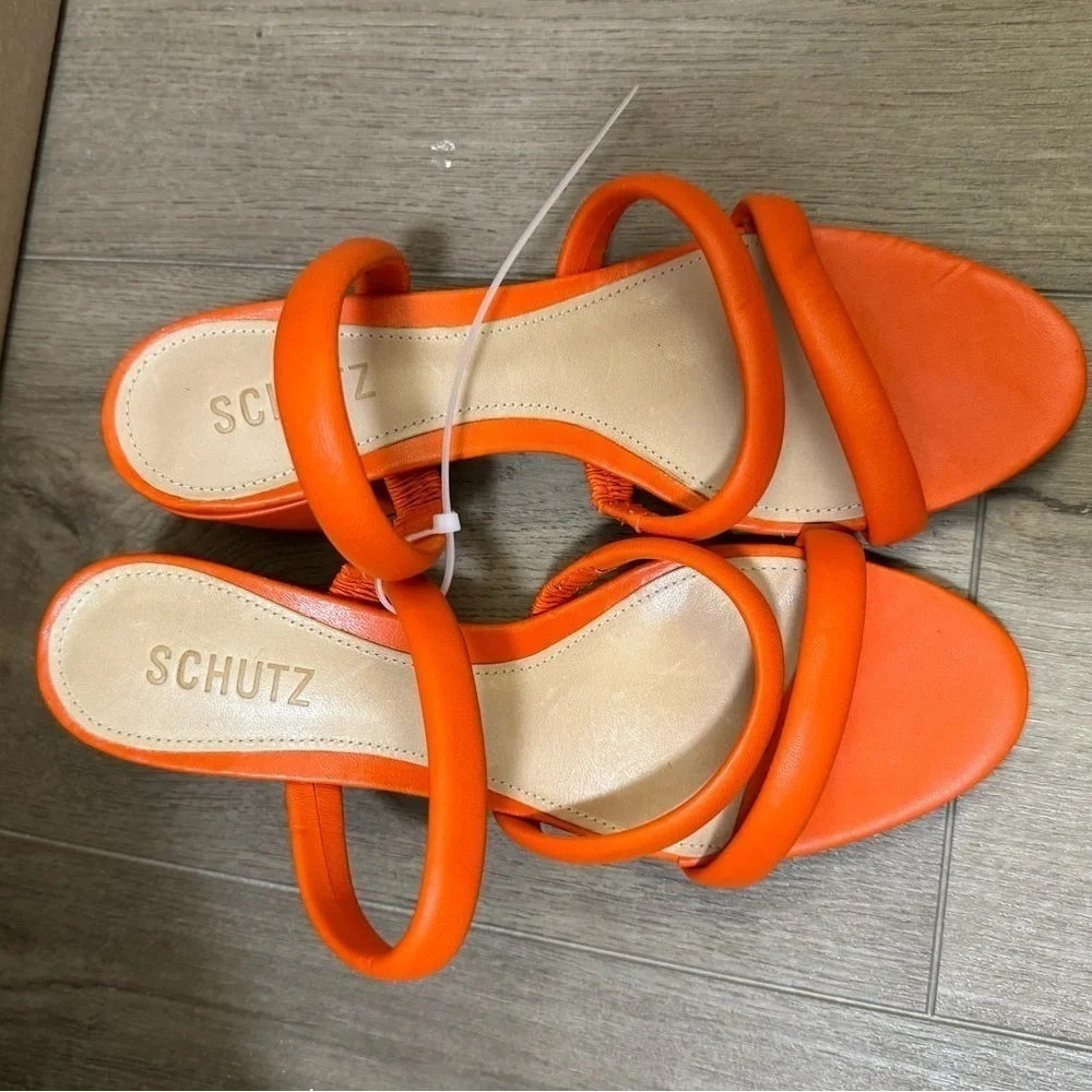 NEW! Schutz Bright Orange Olly Block Heel Leather Sandals - Size 9